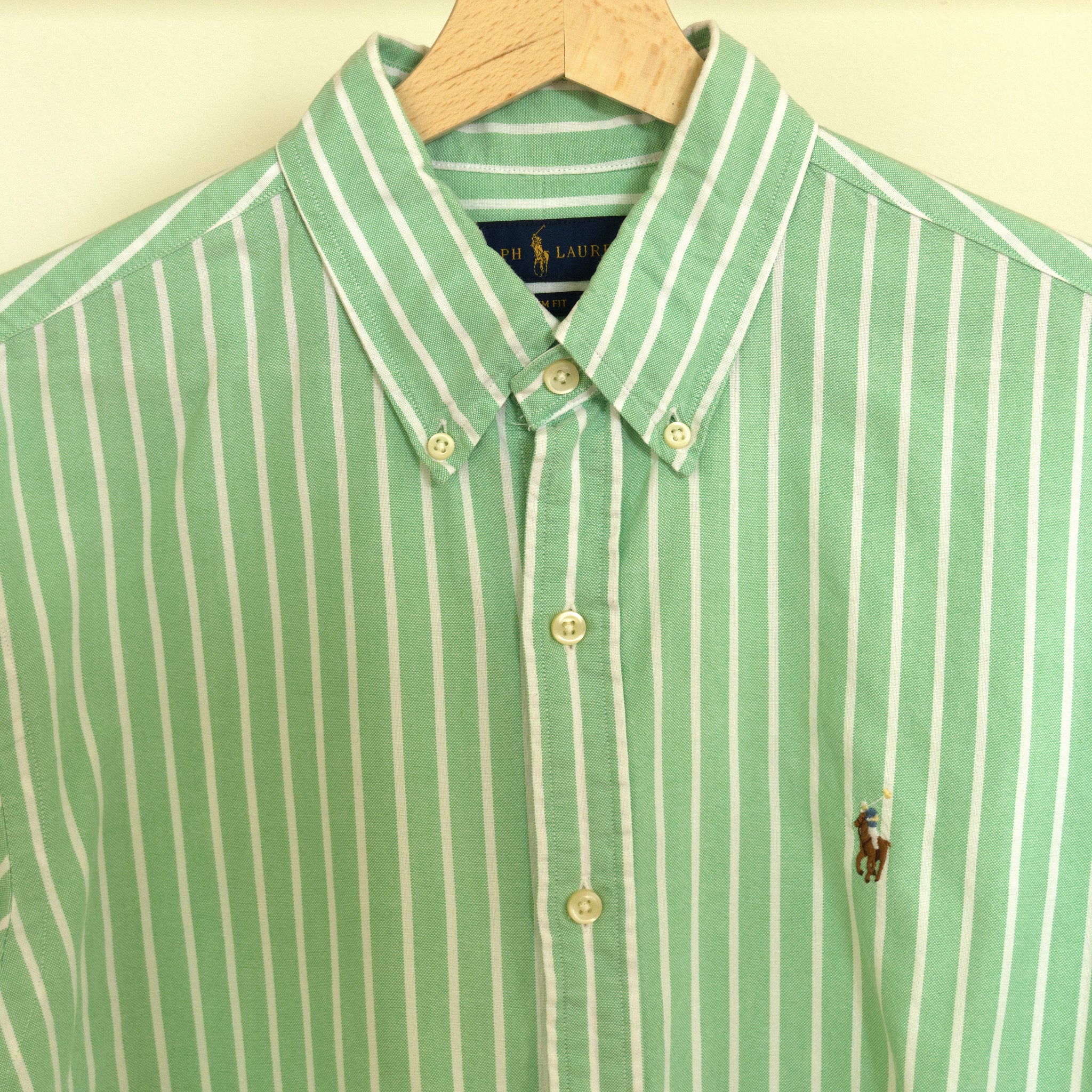 Ralph Lauren, green and white stripe shirt