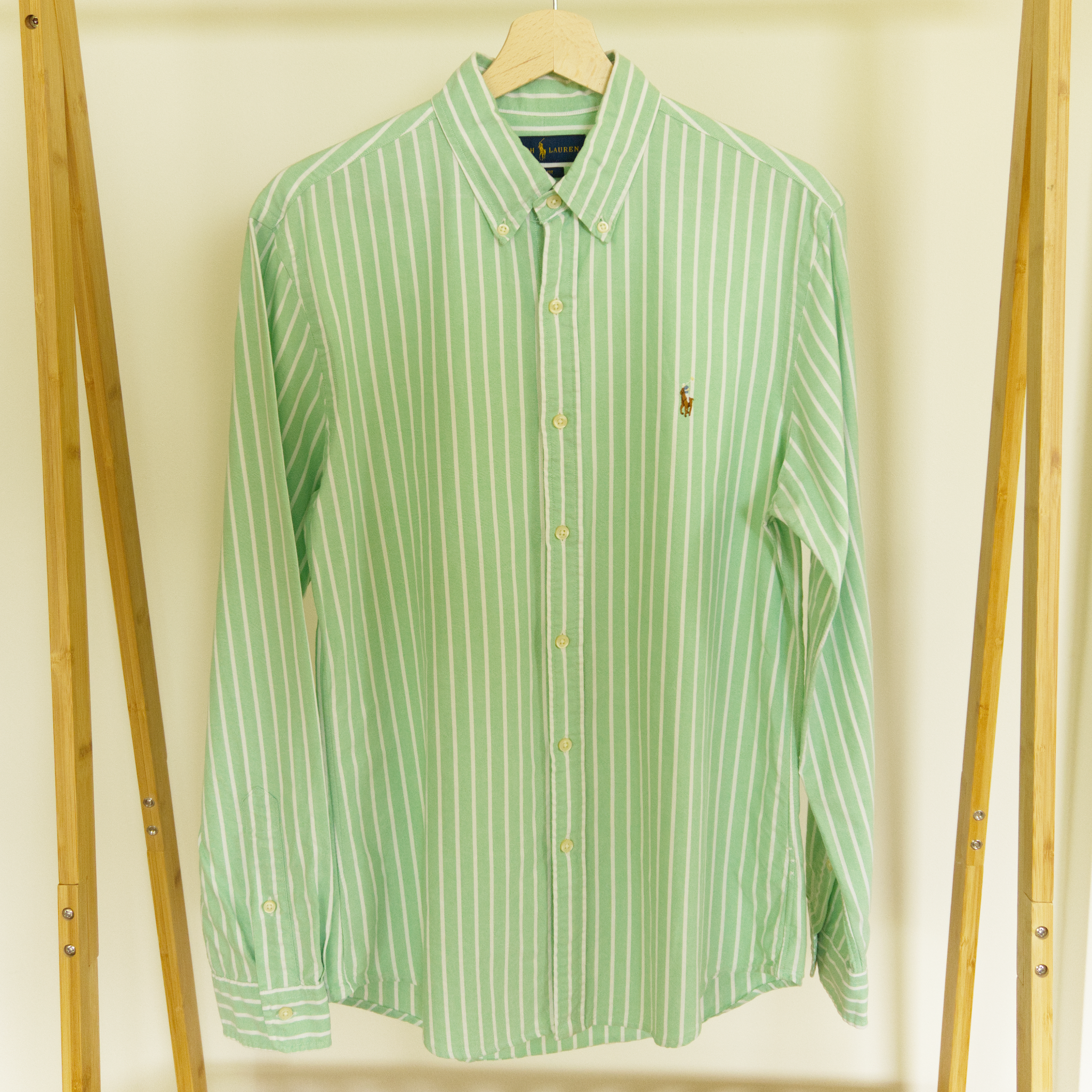 Ralph Lauren, green and white stripe shirt