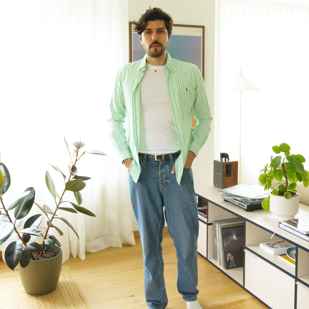 Ralph Lauren, green and white stripe shirt