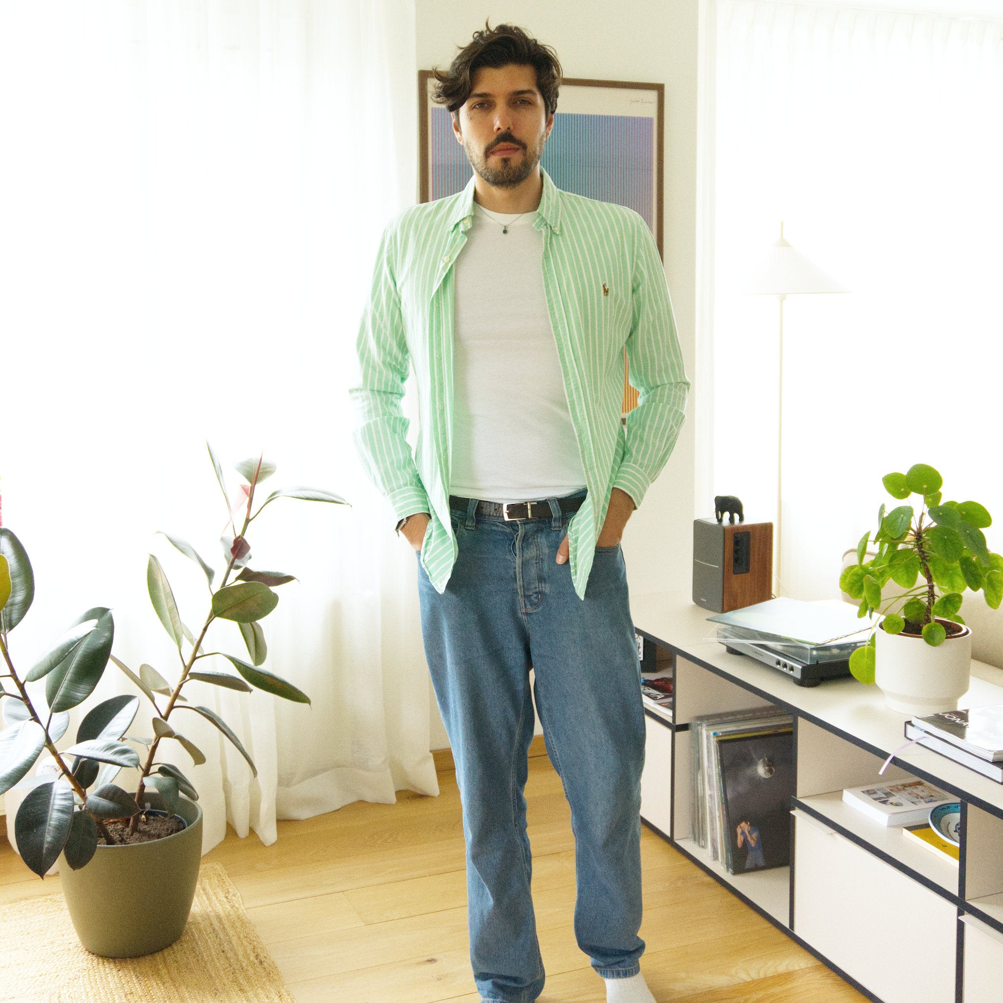 Ralph Lauren, green and white stripe shirt