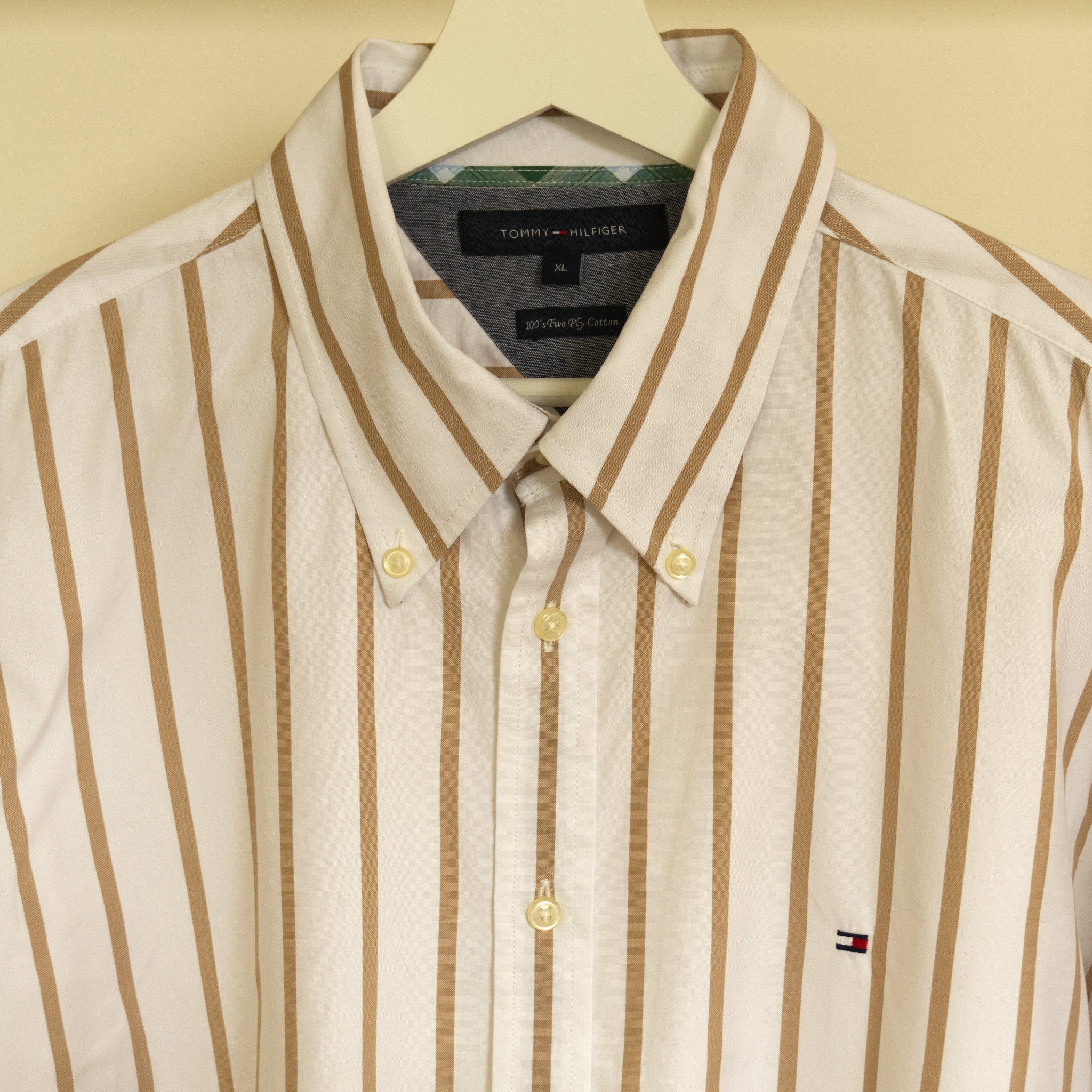 Tommy Hilfiger, tan-striped cotton shirt