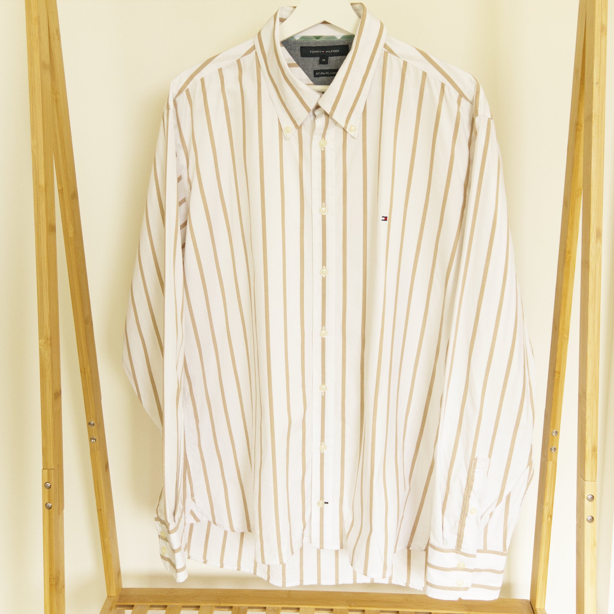 Tommy Hilfiger, tan-striped cotton shirt