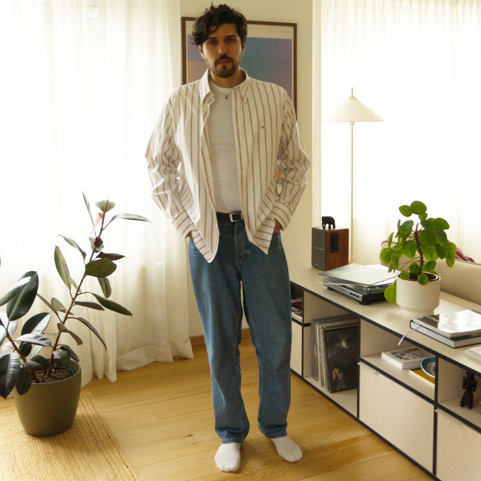 Tommy Hilfiger, tan-striped cotton shirt