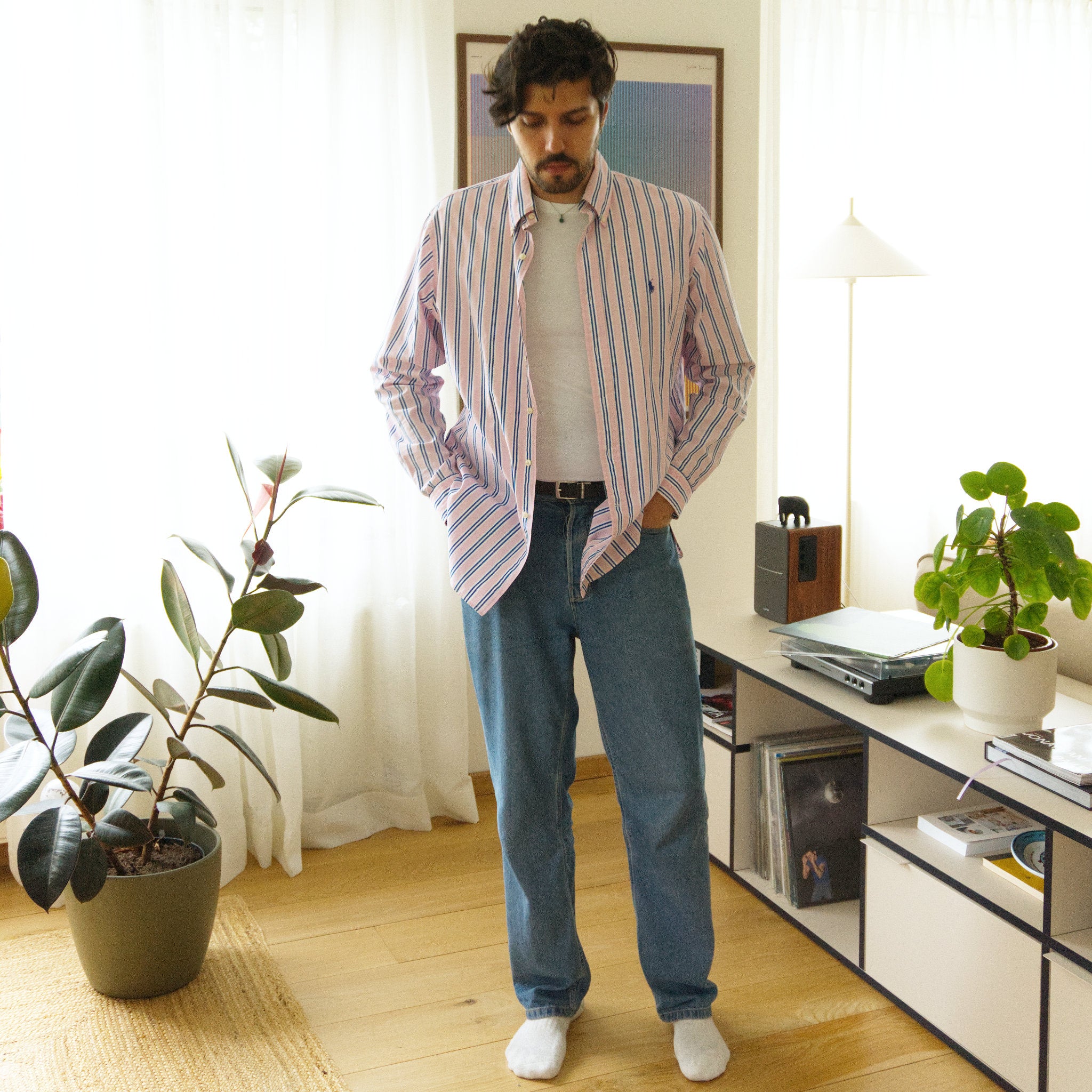 Ralph Lauren, pink and blue striped shirt