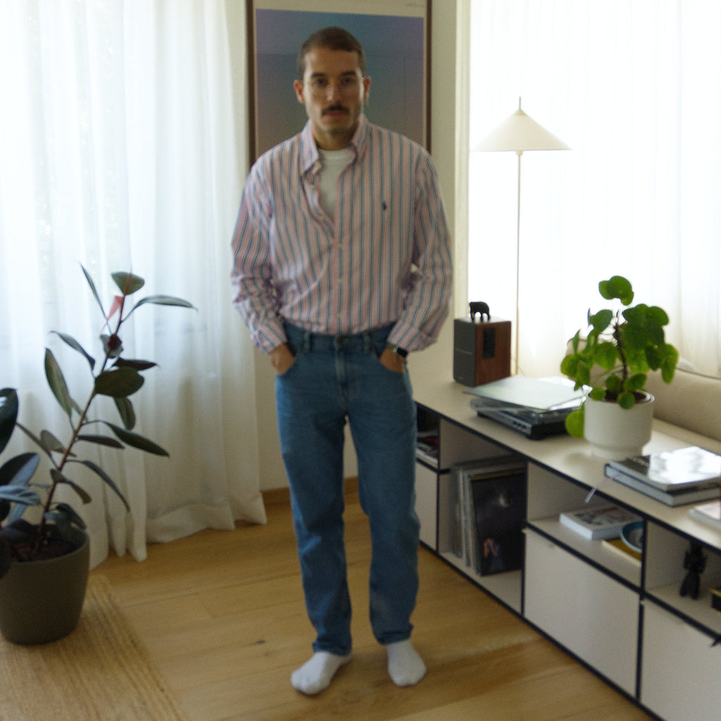 Ralph Lauren, pink and blue striped shirt